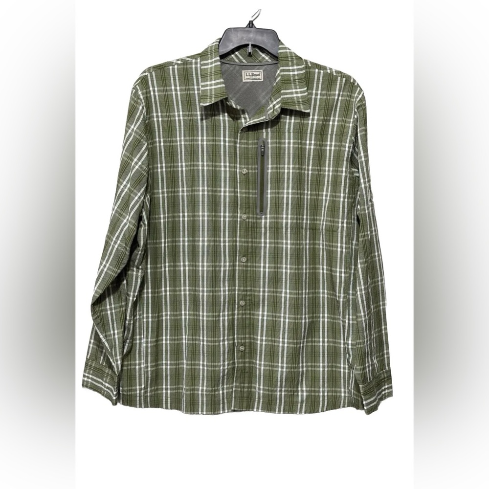 LL Bean Men's Size XL Cool Weave Shirt SPF 50+ Button Up Moisture Wick Fish Hunt